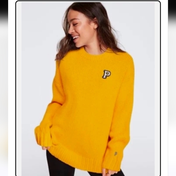 Pink Victoria's Secret Varsity Preppy Yellow Sweater - Picture 1 of 10